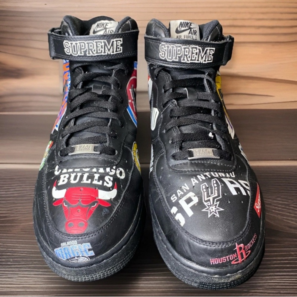 Supreme x NBA x Air Force 1 Mid Black Size 12 AQ8017-001 - Picture 2 of 7